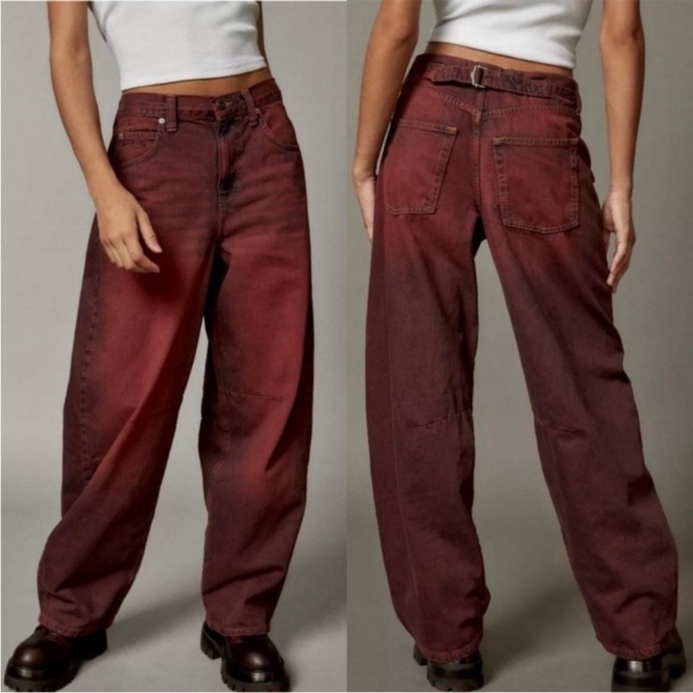 BDG Wide Leg Jeans in Washed Burgundy